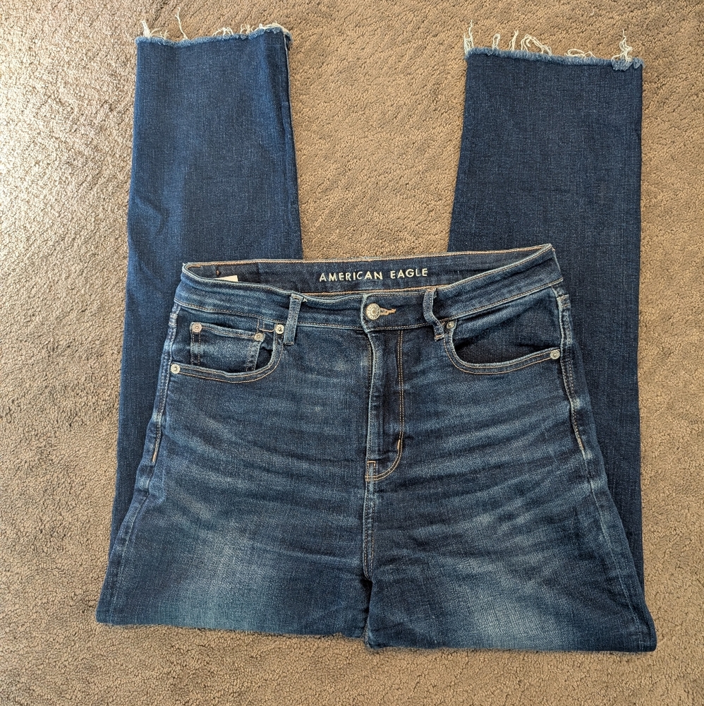 American eagle slim straight cropped jeans with raw hem